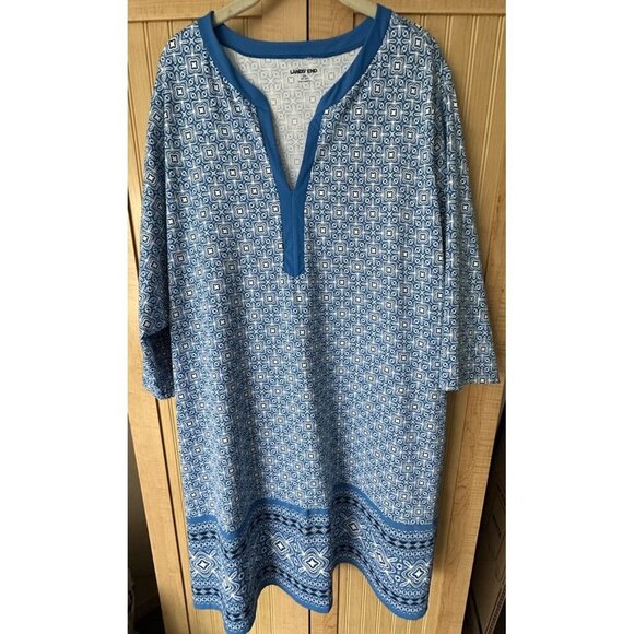 Land's End 3/4 Sleeve V-Neck Stretch Swim Beach Dress Blue Women's Plus Size 3X - Picture 1 of 8